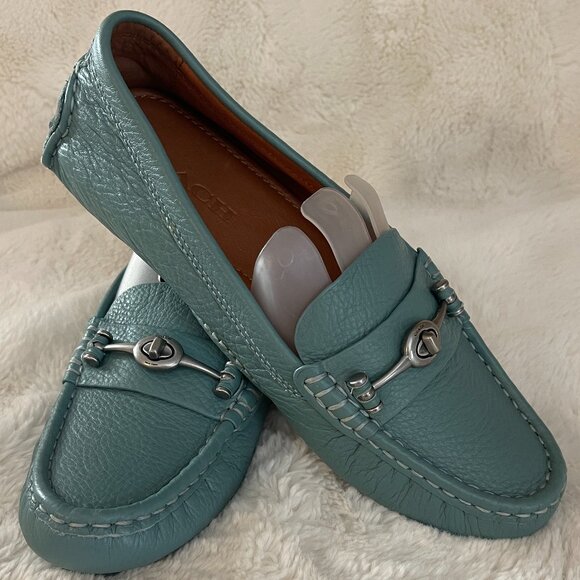 Coach Crosby Driver Turnlock Women's Mint Green Leather Loafers Size: 8.5B - Picture 1 of 10